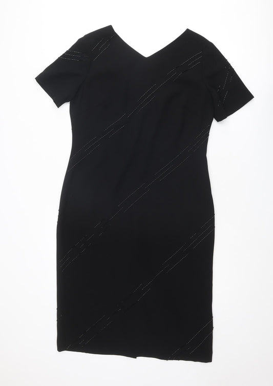 Windsmoor Womens Black Polyester Shift Size 12 V-Neck Zip