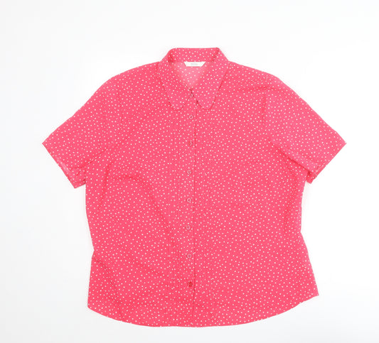 Marks and Spencer Womens Pink Polka Dot Polyester Basic Button-Up Size 18 Collared