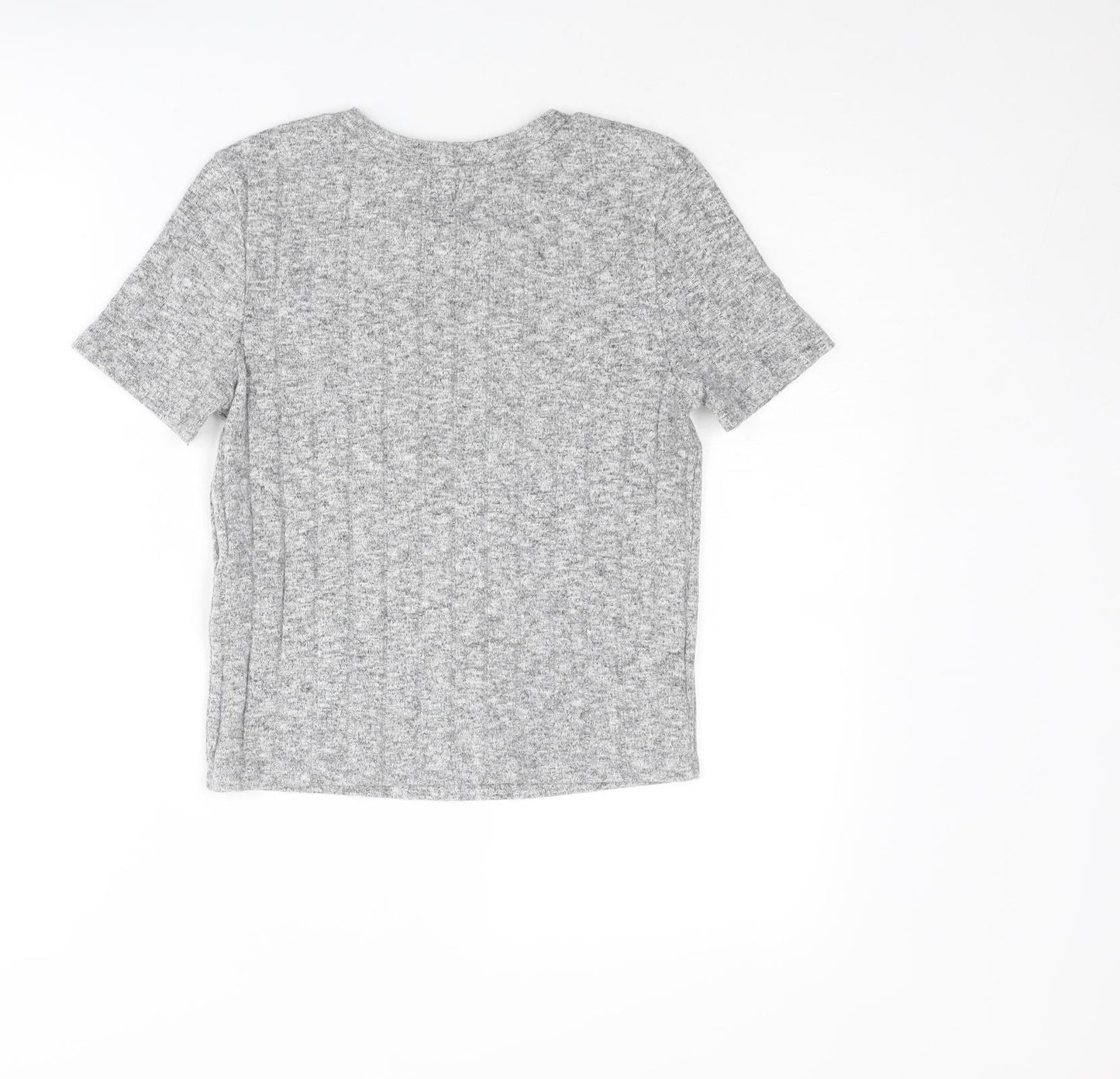 Zara Womens Grey Geometric Polyester Basic T-Shirt Size S Round Neck