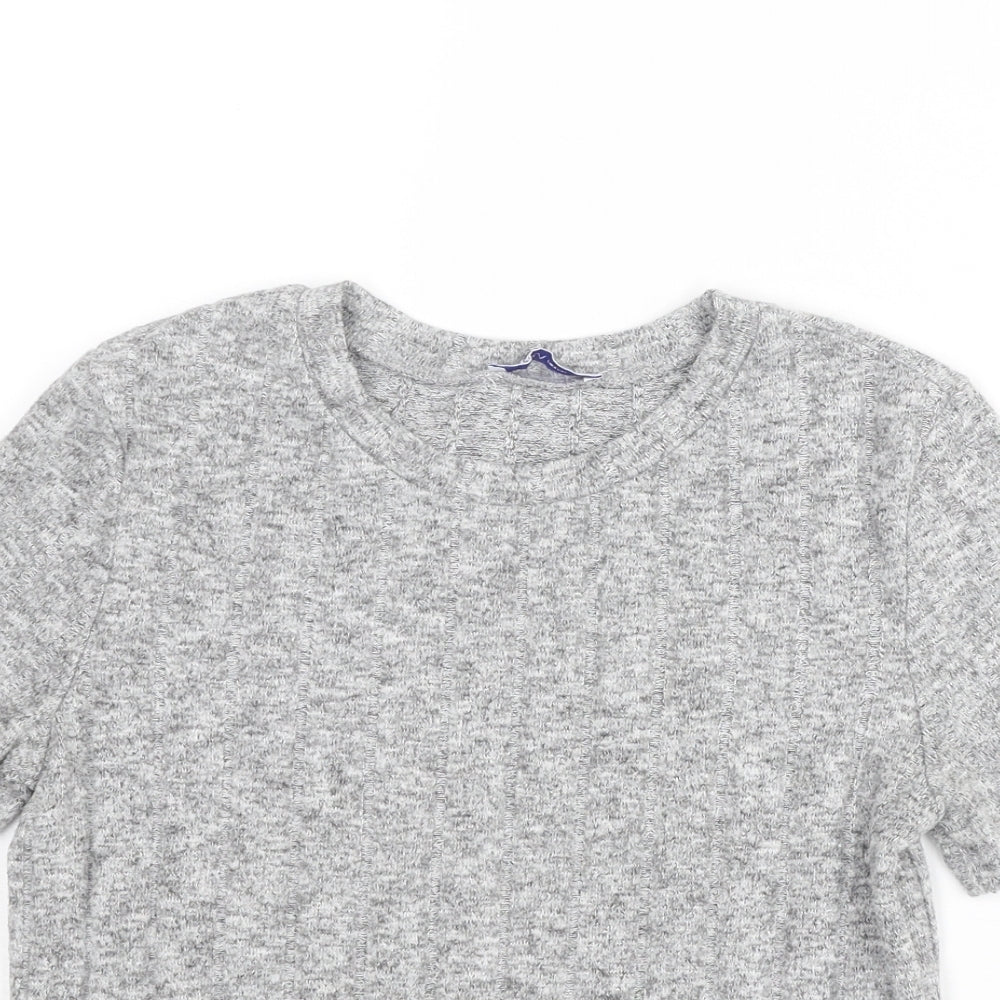 Zara Womens Grey Geometric Polyester Basic T-Shirt Size S Round Neck