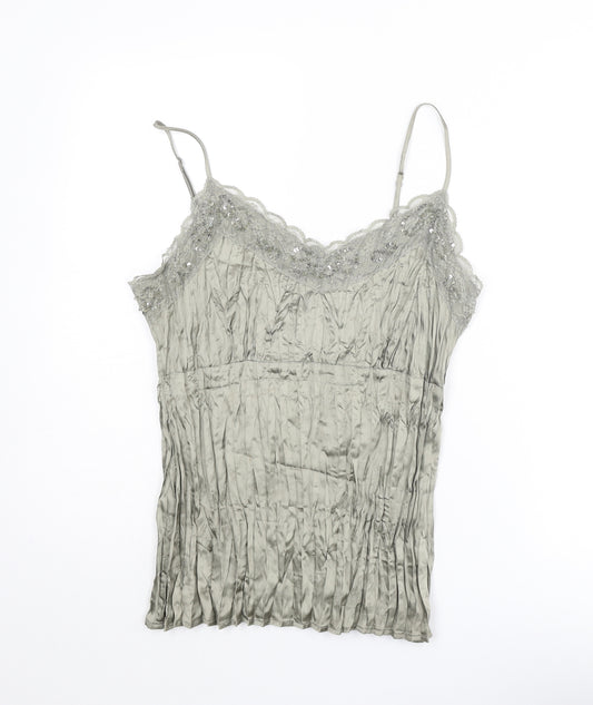 Marks and Spencer Womens Green Acetate Camisole Tank Size 14 V-Neck - Lace Details