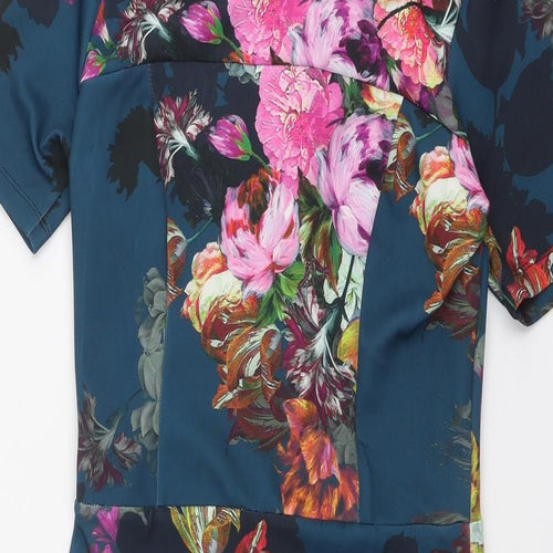 ASOS Womens Multicoloured Floral Polyester Bodycon Size 12 Round Neck Zip