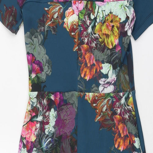 ASOS Womens Multicoloured Floral Polyester Bodycon Size 12 Round Neck Zip