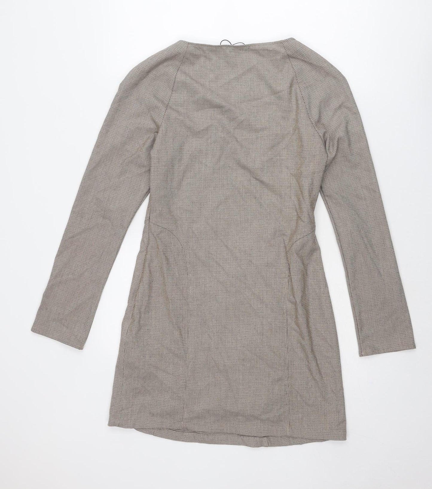 Zara Womens Beige Geometric Polyester Shift Size M Square Neck Zip