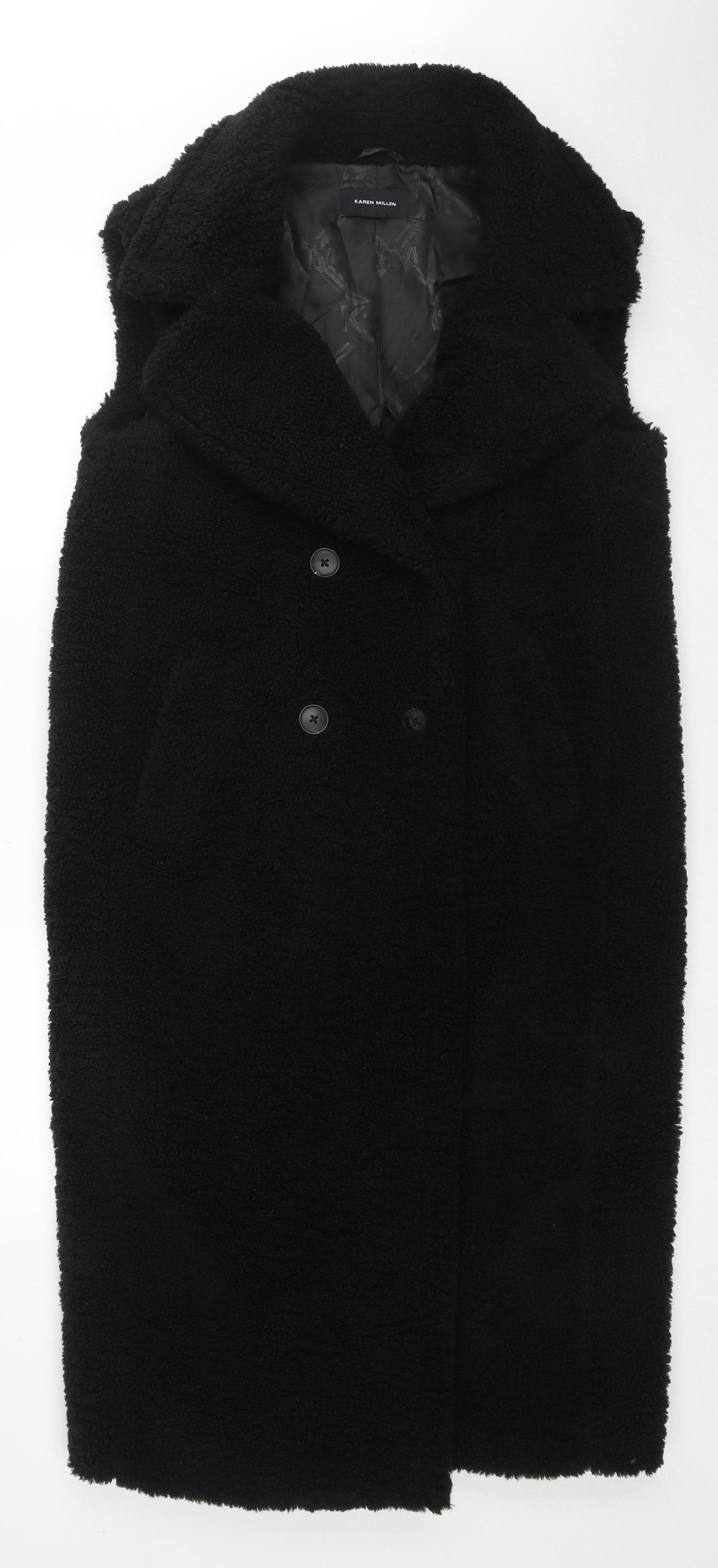Karen Millen Womens Black Gilet Jacket Size 8 Button - Teddy Bear Style