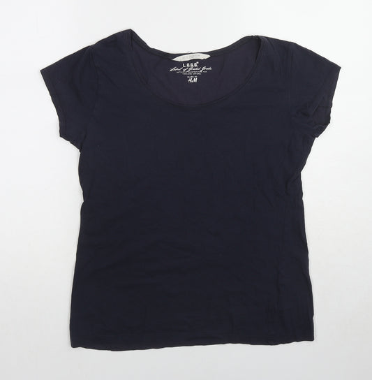 New Look Womens Blue Cotton Basic T-Shirt Size L Round Neck