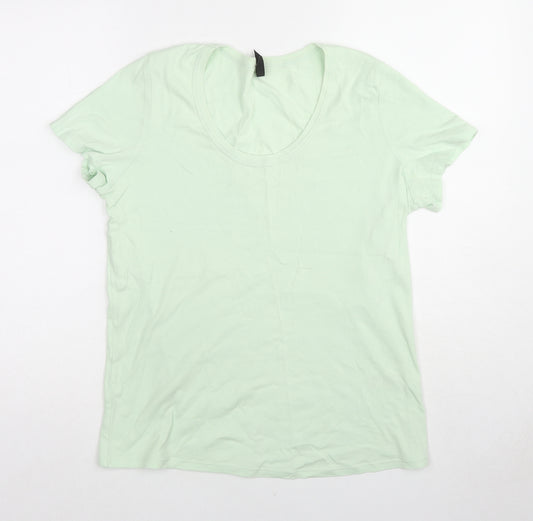 Marks and Spencer Womens Green Cotton Basic T-Shirt Size 18 Round Neck