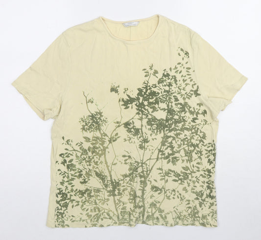 Marks and Spencer Womens Yellow Cotton Basic T-Shirt Size 18 Round Neck - Tree Print