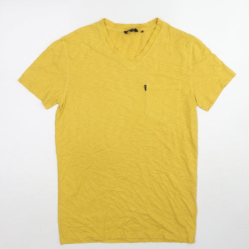 Superdry Mens Yellow Cotton T-Shirt Size S V-Neck