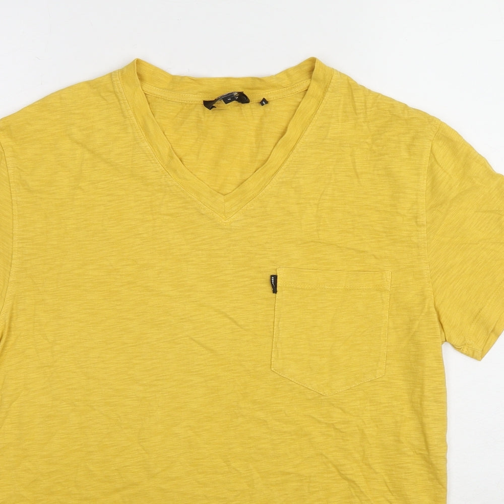 Superdry Mens Yellow Cotton T-Shirt Size S V-Neck
