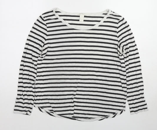 H&M Womens Black Striped Viscose Basic T-Shirt Size L Round Neck