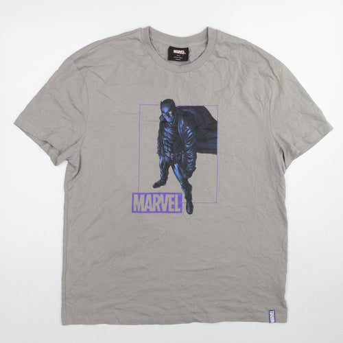 Marvel Mens Grey Cotton T-Shirt Size M Round Neck - Black Panther