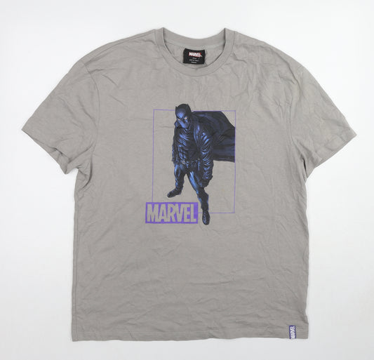 Marvel Mens Grey Cotton T-Shirt Size M Round Neck - Black Panther