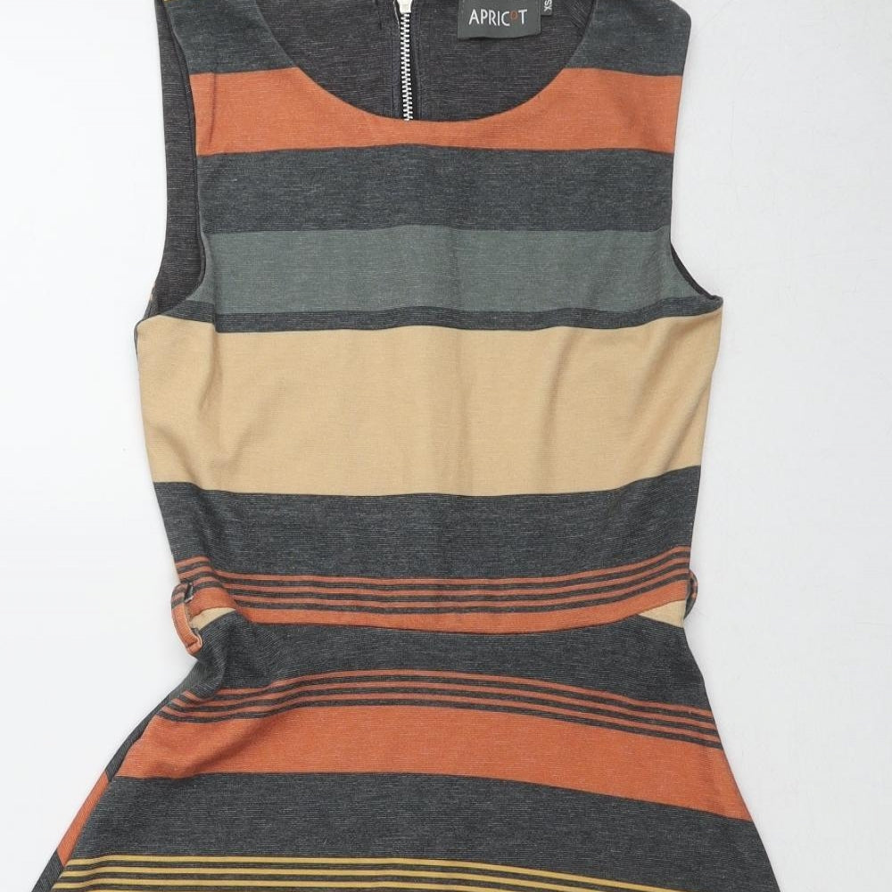 Apricot Womens Multicoloured Striped Cotton Fit & Flare Size XS Round Neck Zip