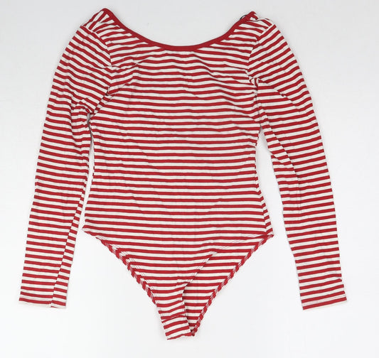 H&M Womens Red Striped Cotton Bodysuit One-Piece Size S Snap