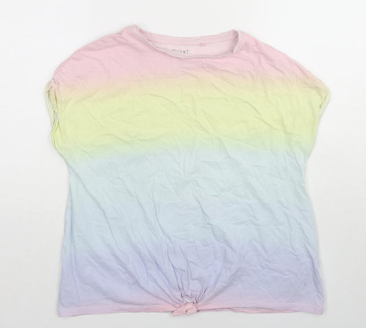 NEXT Girls Multicoloured Cotton Basic T-Shirt Size 12 Years Round Neck Pullover - Rainbow Knot Front