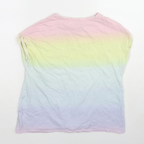 NEXT Girls Multicoloured Cotton Basic T-Shirt Size 12 Years Round Neck Pullover - Rainbow Knot Front