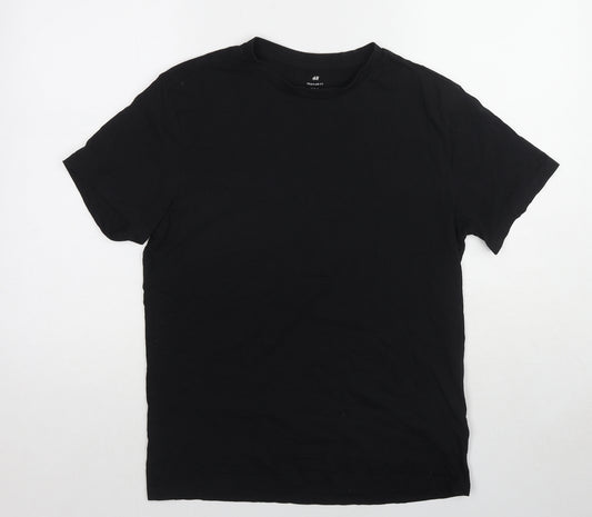 H&M Womens Black Cotton Basic T-Shirt Size S Crew Neck