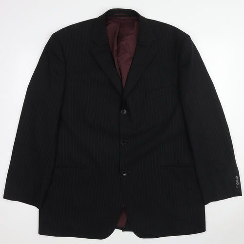 1860 Menswear Mens Black Striped Wool Jacket Suit Jacket Size 44 Regular