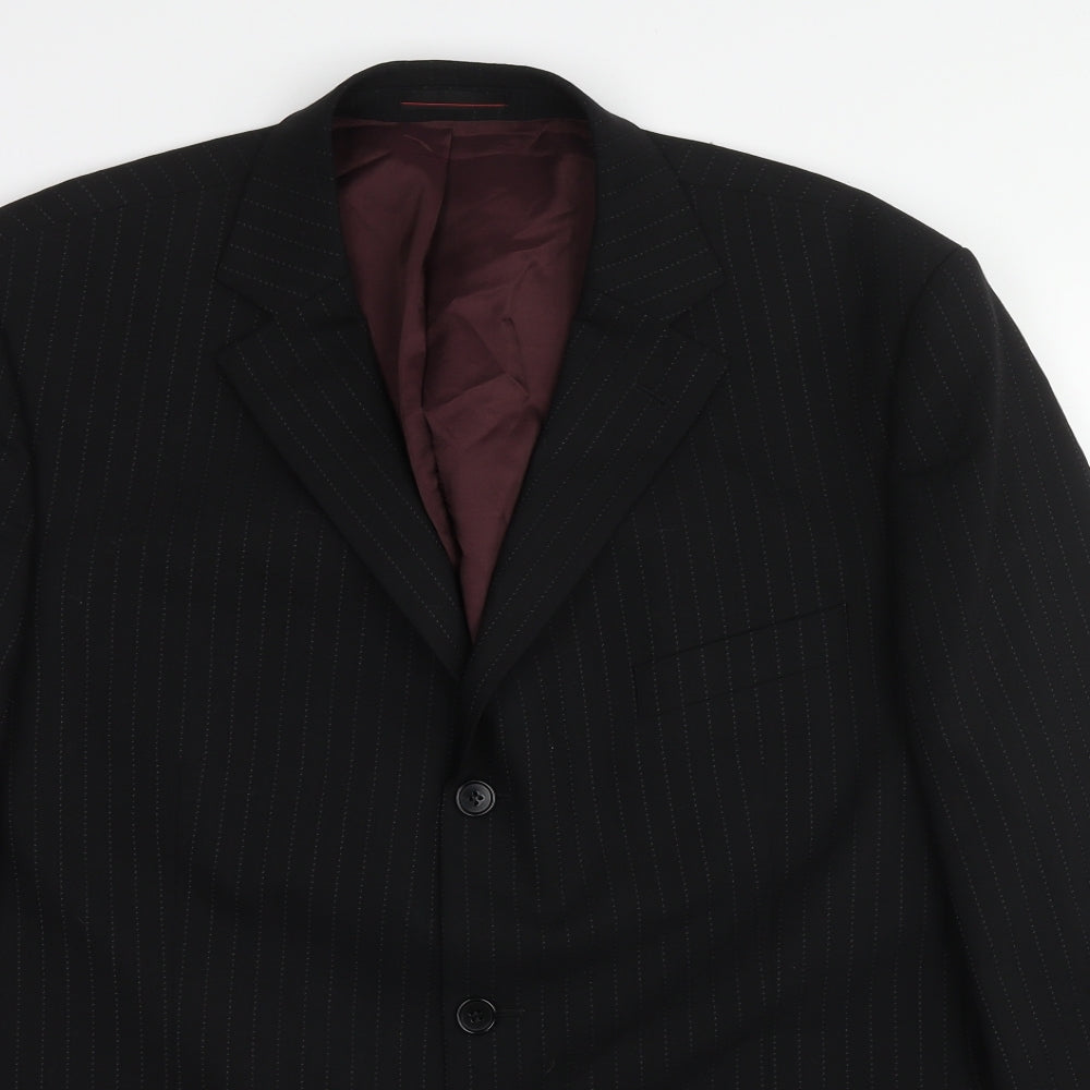 1860 Menswear Mens Black Striped Wool Jacket Suit Jacket Size 44 Regular