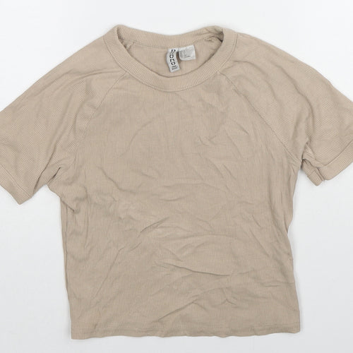 H&M Womens Beige Cotton Basic T-Shirt Size S Round Neck