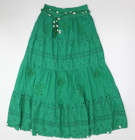 Zara Womens Green Cotton Peasant Skirt Size S - Shell belt