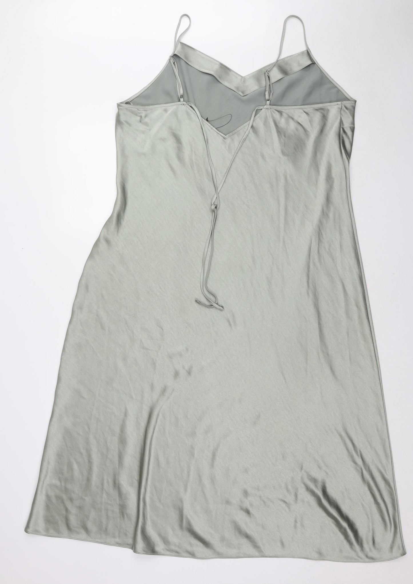 Marks and Spencer Womens Green Viscose Slip Dress Size 22 V-Neck Pullover