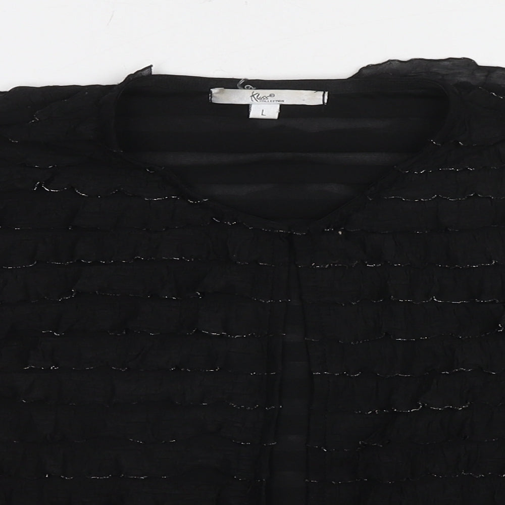 Klass Womens Black Polyester Basic Blouse Size L Round Neck