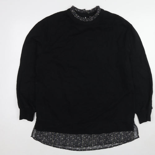 NEXT Womens Black Floral Cotton Pullover Sweatshirt Size L Button