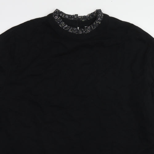 NEXT Womens Black Floral Cotton Pullover Sweatshirt Size L Button