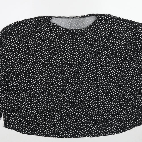 New Look Womens Black Geometric Polyester Basic Blouse Size M Round Neck - Heart Print