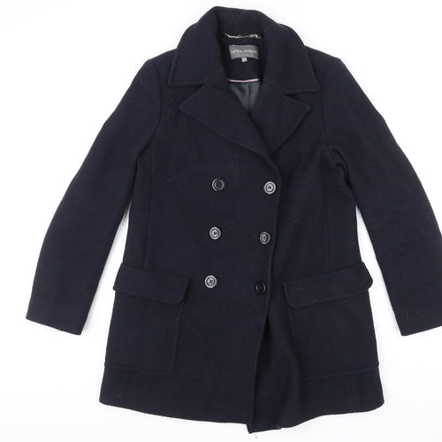 Laura Ashley Womens Blue Pea Coat Coat Size 12 Button