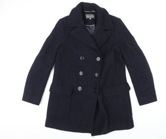 Laura Ashley Womens Blue Pea Coat Coat Size 12 Button