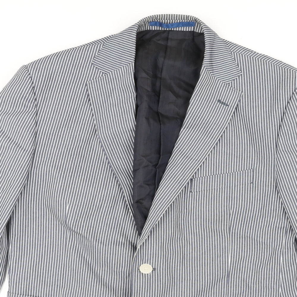 Marks and Spencer Mens Blue Striped Cotton Jacket Blazer Size 42 Regular