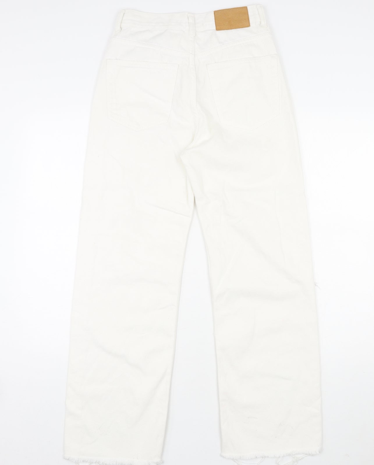 Pull&Bear Womens White Cotton Bootcut Jeans Size 8 L29 in Regular Zip - Raw Hem