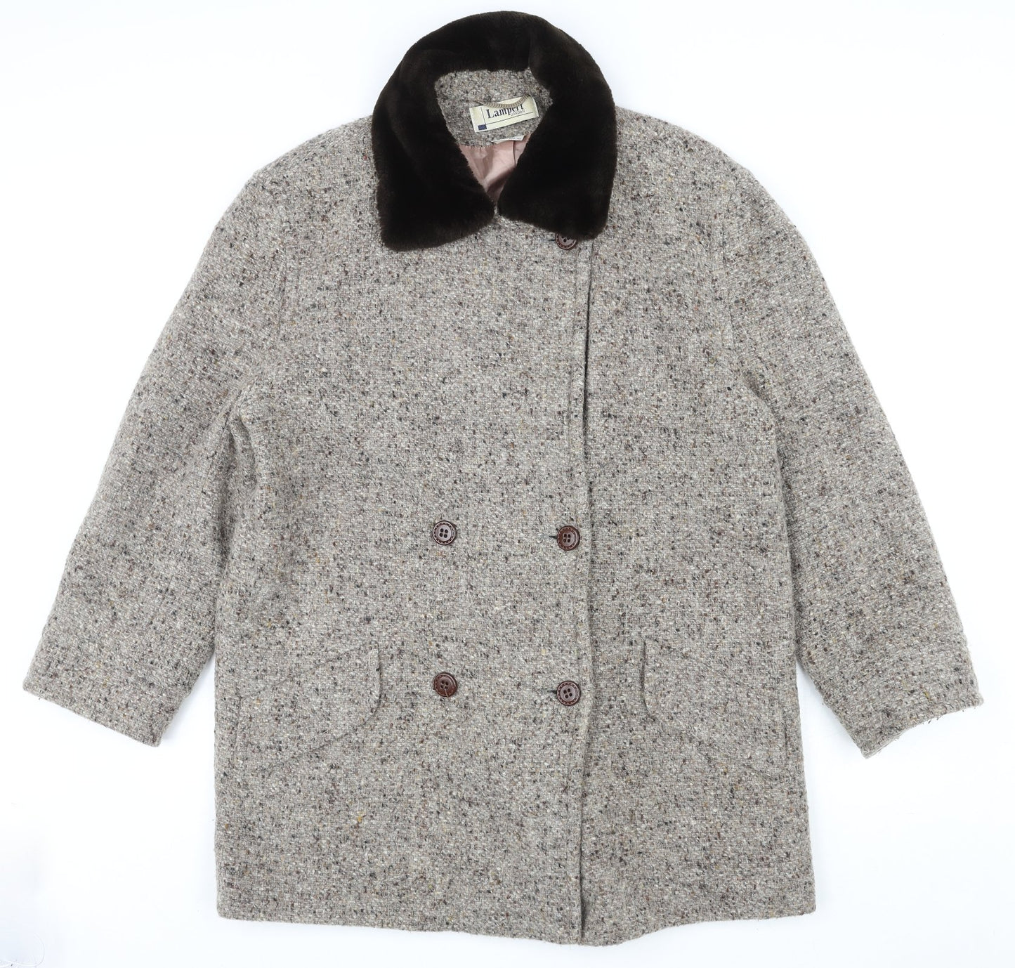 Lampert Womens Brown Geometric Pea Coat Coat Size 16 Button