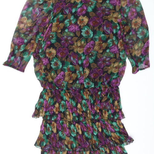 Plus Womens Multicoloured Floral Polyester A-Line Size 16 Round Neck Button