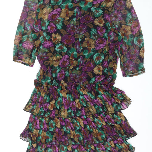 Plus Womens Multicoloured Floral Polyester A-Line Size 16 Round Neck Button