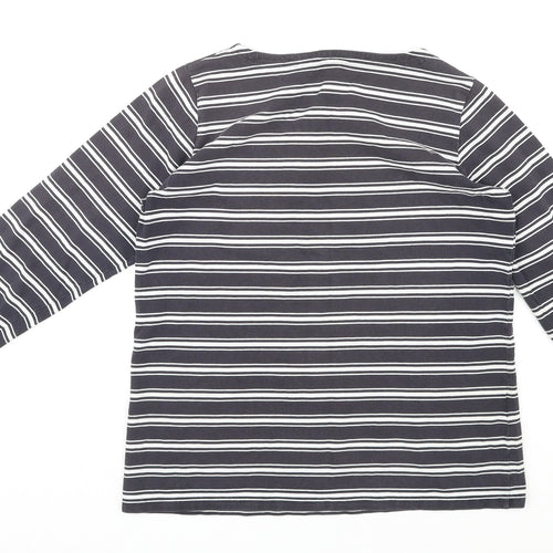 Laura Ashley Womens Black Striped Cotton Basic T-Shirt Size M Round Neck