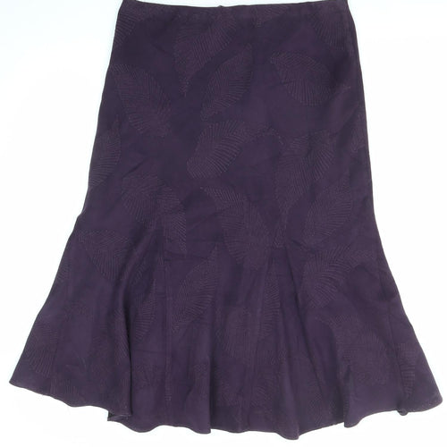 Bonmarché Womens Purple Geometric Polyester Swing Skirt Size 12 - Leaf pattern
