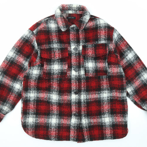 New Look Womens Red Plaid Jacket Size 14 Button