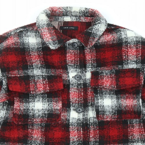 New Look Womens Red Plaid Jacket Size 14 Button
