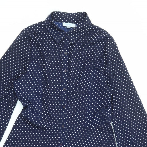Blue Vanilla Womens Blue Polka Dot Polyester Shirt Dress Size 12 Collared Button