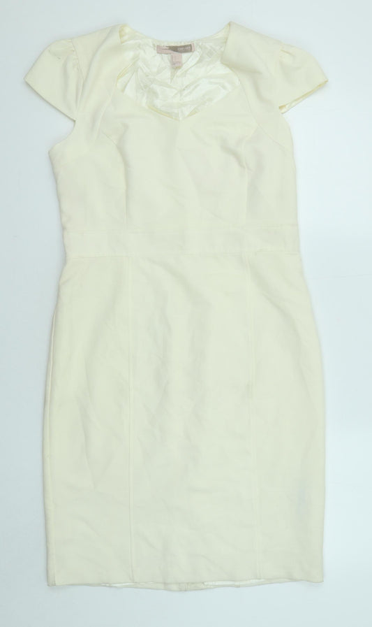 FOREVER 21 Womens Beige Polyester Shift Size L V-Neck Zip