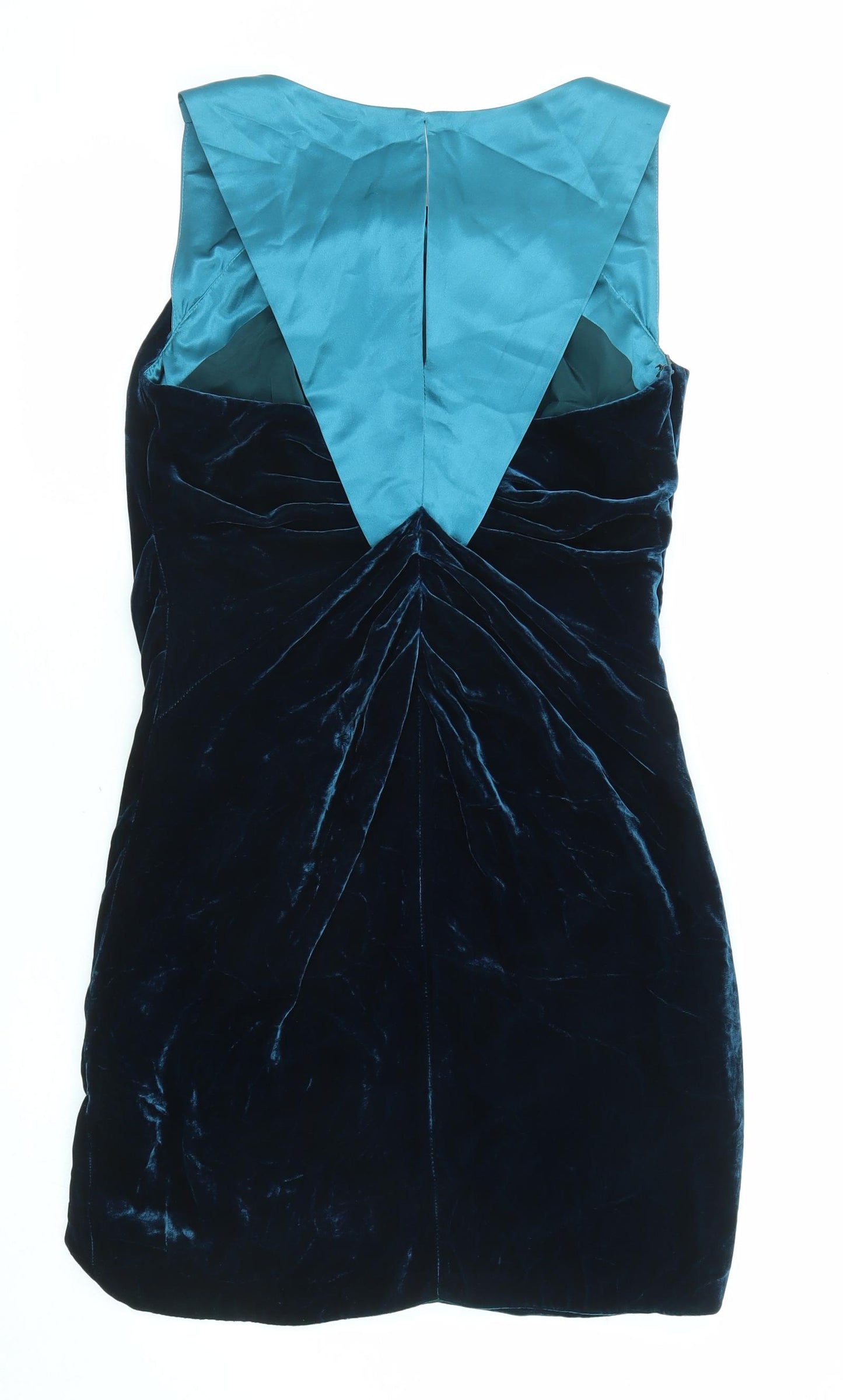 Karen Millen Womens Blue Colourblock Viscose Shift Size 12 Round Neck Zip