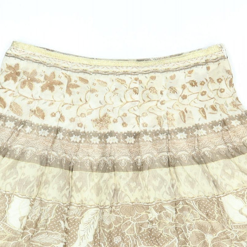 Lakeland Womens Beige Geometric Cotton Peasant Skirt Size 12 Zip