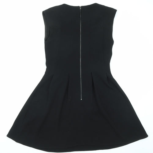 Topshop Womens Black Polyester Skater Dress Size 10 Round Neck Zip
