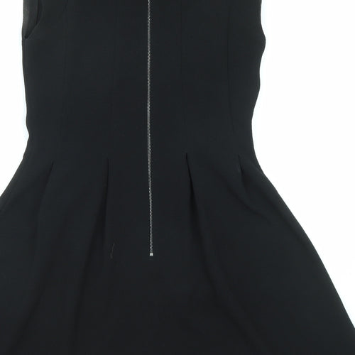 Topshop Womens Black Polyester Skater Dress Size 10 Round Neck Zip