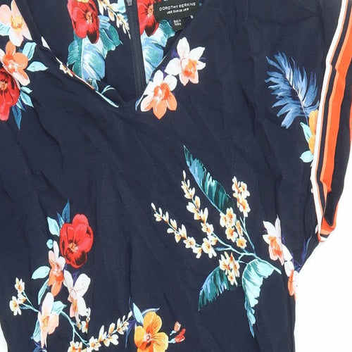 Dorothy Perkins Womens Blue Floral Viscose Mini Size 10 V-Neck Zip