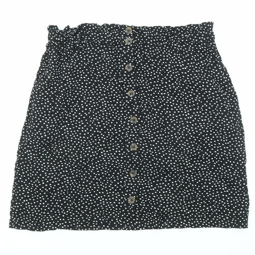 Oasis Womens Black Polka Dot Viscose A-Line Skirt Size 14 Button